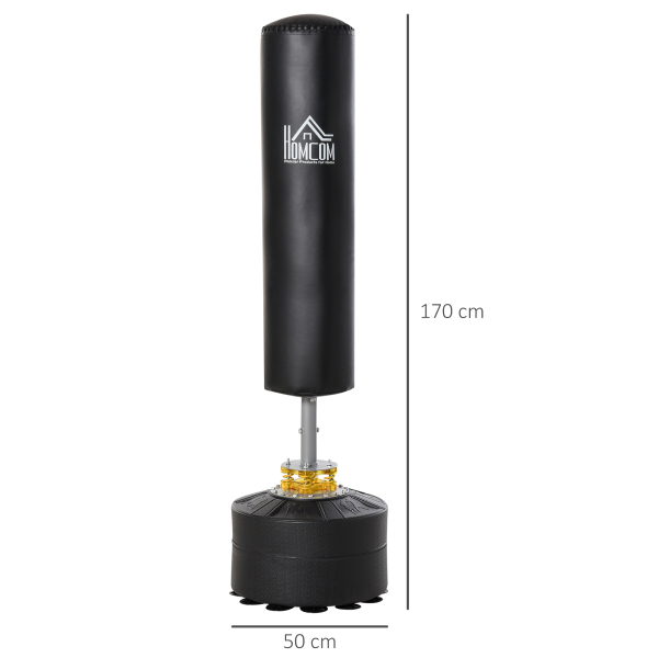 HOMCOM Saco de Boxe de Pé para Adultos 170 cm Altura Ajustável em 3 Níveis Punching Ball com Base Preenchível  Ø50x 170 cm Preto - Image 3