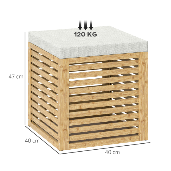 HOMCOM Banco com Armazenamento 57,7L Banco com Arrumação Estofado em Linho Sintético com Estrutura em Bambu 40x40x47 cm Cinza e Madeira - Image 3