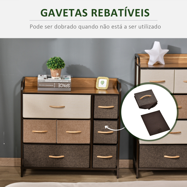 HOMCOM Cómoda com 7 Gavetas de Tecido Dobráveis Móvel Organizador com Estrutura Metálica e Antitombo 80x29x78,5 cm Multicolor - Image 5