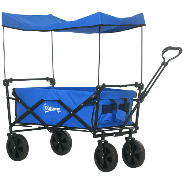 Outsunny Carrinho de Transporte Dobrável com Toldo Removível e Alça Ajustável Capacidade 100 kg para Campismo 97x52x105 cm Azul