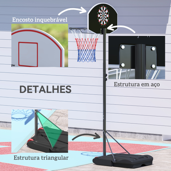 SPORTNOW Tabela de Basquetebol para Exterior com Alvo de Dardos com Ajustável 210-247 cm Rodas Base Rellenável Preto - Image 8