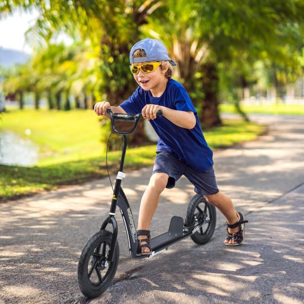 HOMCOM Trotinete para Crianças acima de 5 anos Scooter de 2 Rodas Grandes de 12 Polegadas com Freio e Guidão Ajustável em Altura Carga Máx. 100kg 120x52x80-88cm Preto - Image 9