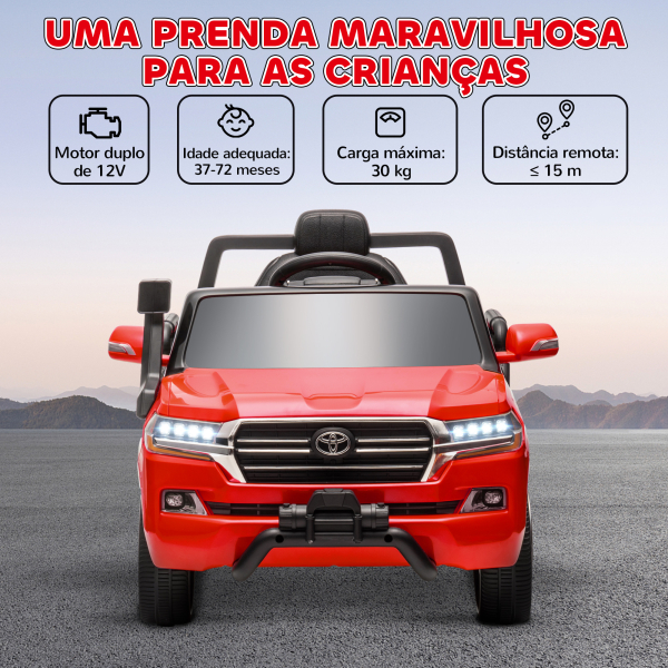 AIYAPLAY Carro Elétrico para Crianças Toyota Land Cruiser 12V com Faróis Buzina Arranque Lento e Música MP3 107x65x55,5 cm Vermelho - Image 8