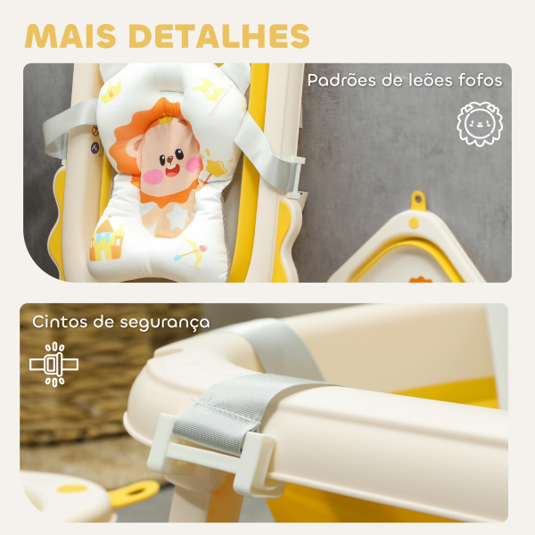 AIYAPLAY Banheira Dobrável para Bebés com Almofada e Cubo Antiderrapantes Orifício de Drenagem e Orifício para o Duche 80,5x55x20 cm Amarelo - Image 8