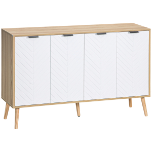 HOMCOM Aparador de Cozinha Moderno com Prateleiras Ajustáveis 2 Armários e Anti-Tombo 120x35x77,4 cm Branco e Madeira