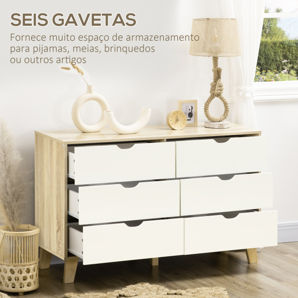 HOMCOM Cómoda com 6 Gavetas e Pés Elevados Cómoda para Dormitório Estilo Moderno Anti-Tombo 120x40x76cm Madeira e Branco - Image 5
