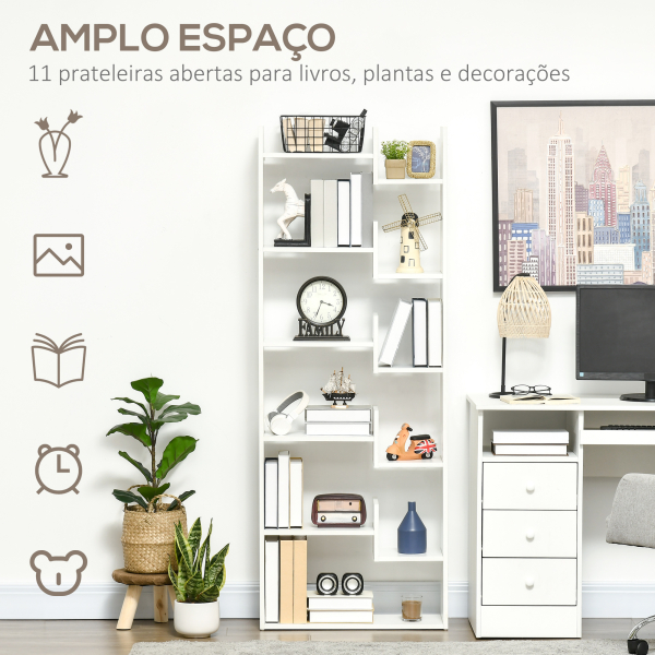 HOMCOM Estante para Livros de 6 Níveis Estante com 11 Compartimentos Abertos Anti-Tombo 61x21,6x162,6cm Branco - Image 5