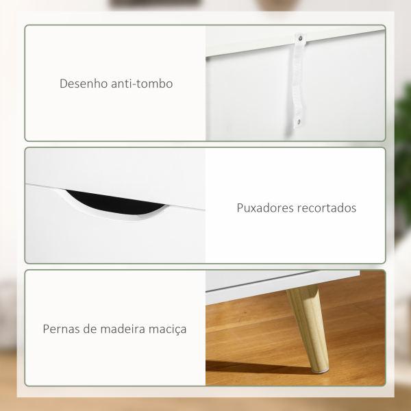 HOMCOM Cómoda com 6 Gavetas e Pés Elevados Cómoda para Dormitório Estilo Moderno Anti-Tombo 120x40x76 cm Branco - Image 6
