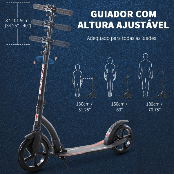 HOMCOM Trotinete dobrável de alumínio para crianças acima de 14 anos altura ajustável de 87-101 cm com 2 Rodas Grandes Travagem Carga 100 kg Preto - Image 5