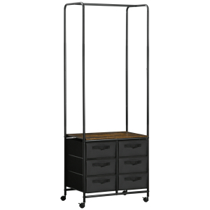HOMCOM Cabideiro para Roupa com Rodas 6 Gavetas de Tecido Barra para Pendurar para Corredor Quarto 63,5x40x172,5 cm Castanho Rústico