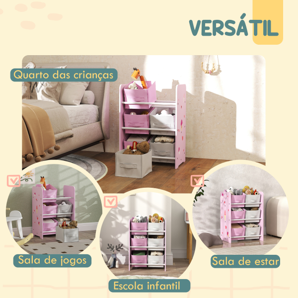 AIYAPLAY Estante para Brinquedos com 6 Caixas de Tecido não Tecido Amovíveis Organizador de Brinquedos para 43x30x60 cm Rosa - Image 6
