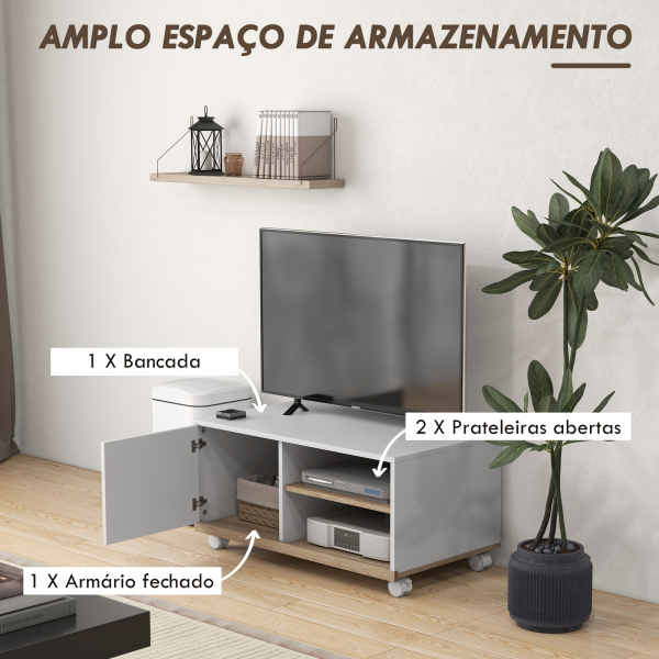 HOMCOM Móvel de TV Mesa de Sala de Estar Moderna de TV de 42 Polegadas com 4 Rodas 80x45x39,5 cm Branco - Image 5