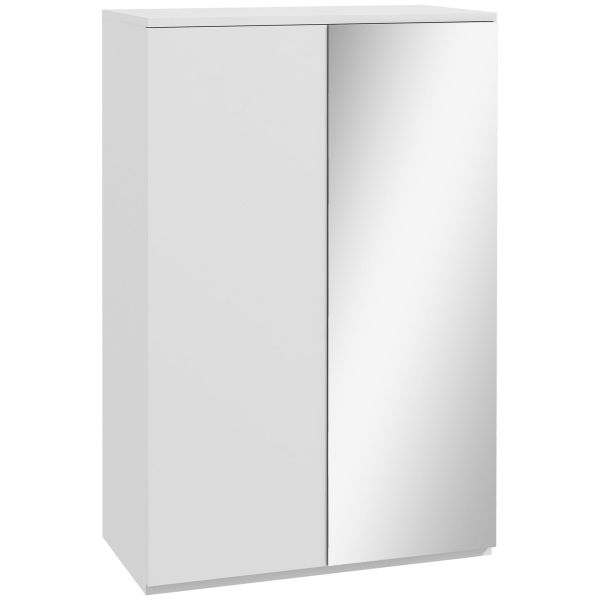 HOMCOM Sapateira com Espelho Móvel Sapateira para 18 Pares de Sapatos com Prateleiras Ajustáveis 60x32x95 cm Branco