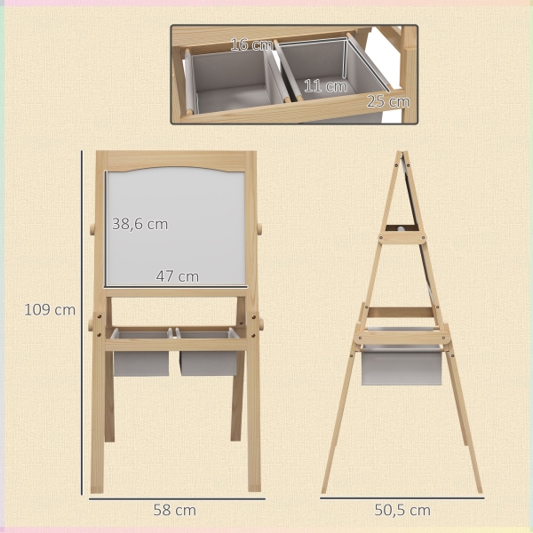 AIYAPLAY Cavalete para Crianças 3 em 1 com Quadro preto e Quadro Branco para Desenhos com Rolo de Papel 58x50,5x109 cm Madeira - Image 3
