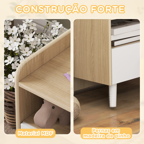 AIYAPLAY Mesa de Cabeceira Infantil de Madeira Mesa de Cabeceira para Crianças com Gaveta Bordas Redondas 40x32,5x40 cm Branco e Madeira - Image 6