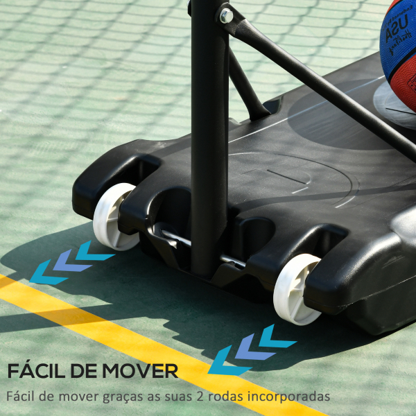 HOMCOM Tabela de Basquetebol para Exterior com Altura Ajustável  206-260 cm Rodas e Base Recarregável Preto - Image 6
