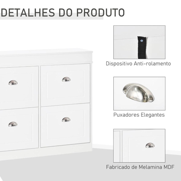 HOMCOM Móvel Sapateira de 4 Portas Estreita com Prateleiras Ajustáveis e Removíveis Capacidade de 16 Pares para Corredor Entrada 98x24x83cm Branco - Image 6