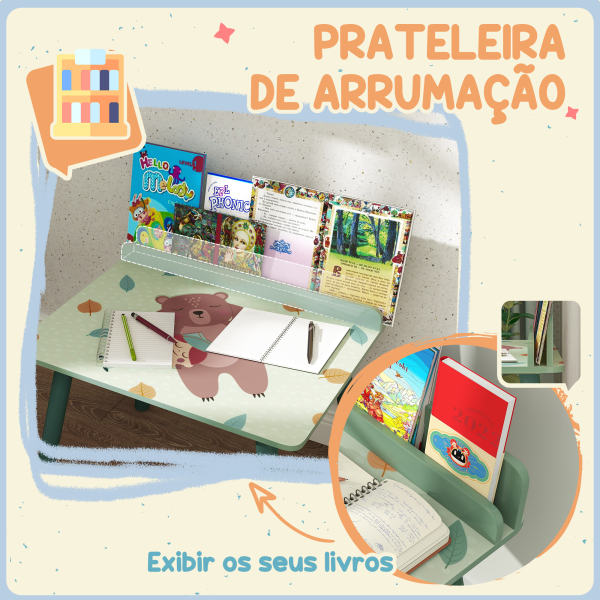 AIYAPLAY Mesa e Cadeira para Crianças com Prateleira para Livros Secretária para Crianças acima de 3 Anos Verde - Image 5