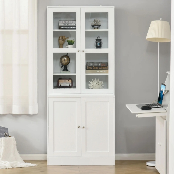 HOMCOM Vitrine para Sala de Estar Estante de Livros com 4 Portas e Prateleiras Superiores com Altura Ajustável Estilo Moderno Multiúso para Cozinha Escritório Dormitório 76x40x178,5 Branco - Image 6