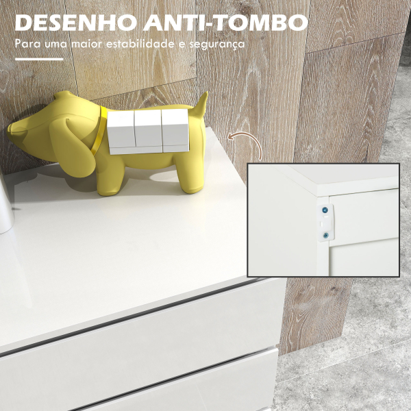 HOMCOM Cómoda com 5 Gavetas de Madeira Cómoda de Dormitório Cómoda Branca para Sala de Estar Estilo Moderno 55x33x100 cm Branco - Image 6