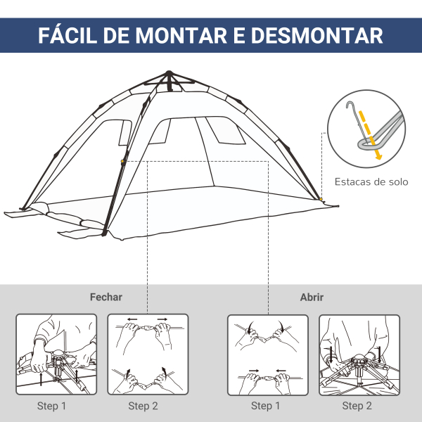 Outsunny Tenda de Praia Dobrável Tenda de Campismo Pop-up para 1-2 Pessoas com Bolsa de Transporte 220x173x120 cm Azul Escuro - Image 7