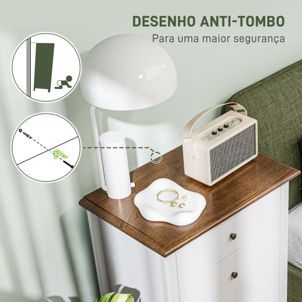 HOMCOM Cómoda com 4 Gavetas Cómoda para Dormitório Estilo Francês com Sistema Anti-Tombo 60x40x98,5 cm Branco e Madeira - Image 7