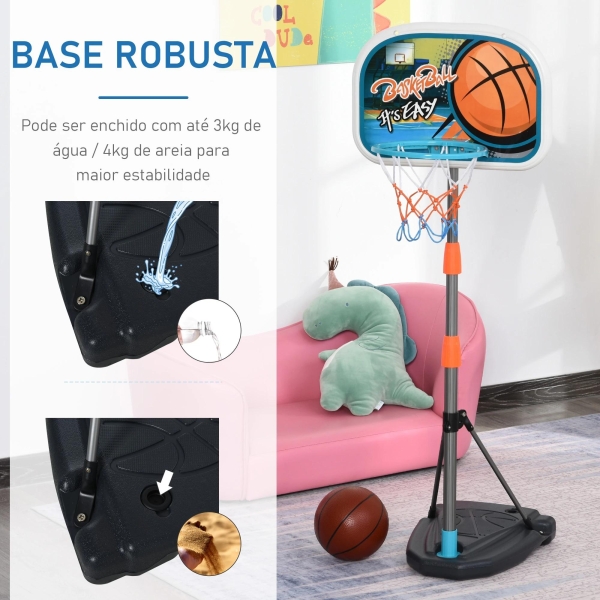 HOMCOM Tabela de basquetebol para crianças acima de 6 anos com suporte de altura ajustável e base recarregável incluídos 32x65x126-158 cm - Image 5