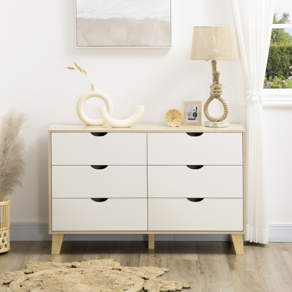 HOMCOM Cómoda com 6 Gavetas e Pés Elevados Cómoda para Dormitório Estilo Moderno Anti-Tombo 120x40x76cm Madeira e Branco - Image 7