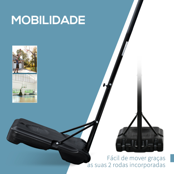 HOMCOM Tabela de Basquetebol para Exterior com Altura Ajustável 258x314 cm com Rodas Base Recaregável Preto e Vermelho - Image 6