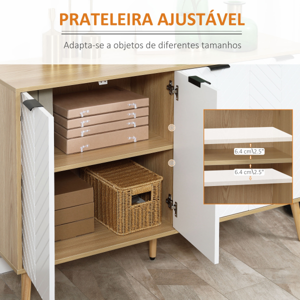 HOMCOM Aparador de Cozinha Moderno com Prateleiras Ajustáveis 2 Armários e Anti-Tombo 120x35x77,4 cm Branco e Madeira - Image 6