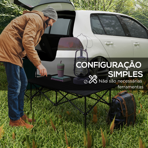 Outsunny Mesa de Campismo Dobrável de Metal com Tampo Enrolável e Bolsa de Transporte Mesa de Piquenique Portátil 95x55x50 cm Preto - Image 6