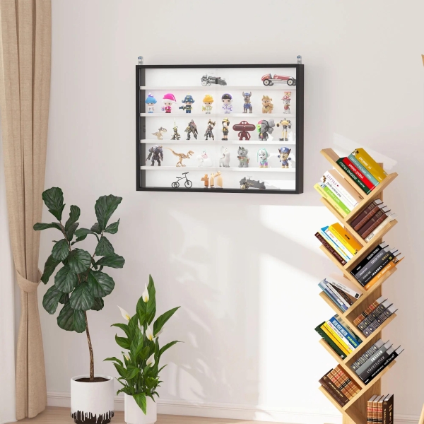 HOMCOM Vitrine de Parede de Madeira com Prateleiras Ajustáveis e 2 Portas Corredeiras de Vidro para Coleções Perfumes Bonecos de Decoração 80x9,5x60cm Preto - Image 7