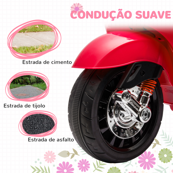 AIYAPLAY Moto Elétrica para Crianças de 3-6 Anos com Licença Vespa com USB MP3 Luz LED Rádio FM Velocidade 3 km/h Vermelho - Image 7