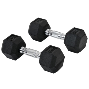 HOMCOM Conjunto de Halteres 12 kg com Barra Metálica e Cabeça Hexagonal para Treino em Casa Ginásio 28,8x11,5 cm Preto e Prata