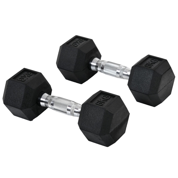 HOMCOM Conjunto de Halteres 12 kg com Barra Metálica e Cabeça Hexagonal para Treino em Casa Ginásio 28,8x11,5 cm Preto e Prata