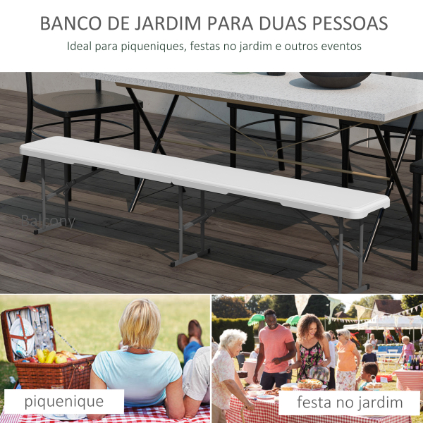Outsunny Banco de Jardim Dobrável Banco de Exterior de 3 Lugares com Estrutura de Aço Carga 360 kg p183x28x43 cm Branco - Image 5