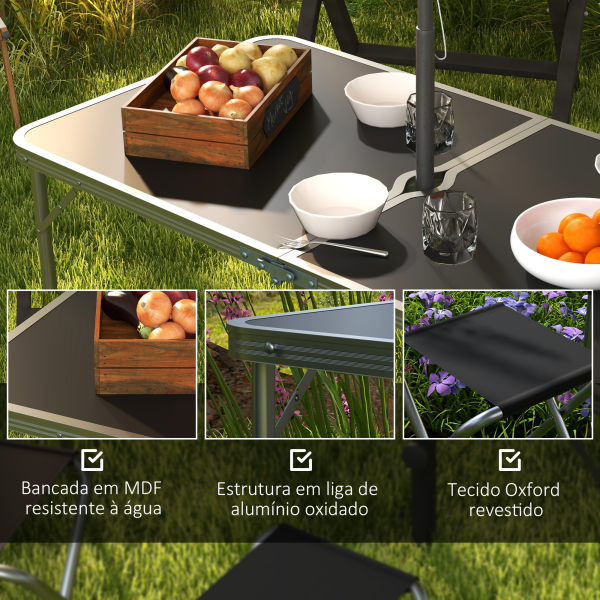 Outsunny Conjunto de Campismo de 5 Peças Mesa Dobrável com Assentos Inclui 1 Mesa Ajustável em Altura com Orifício e 4 Assentos Preto - Image 8