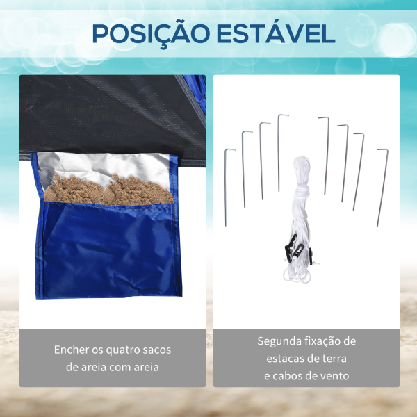 Outsunny Tenda de Praia Dobrável Tenda de Praia com Bolsa de Transporte Impermeável para Parque Campismo 247x247x145 cm Azul - Image 5