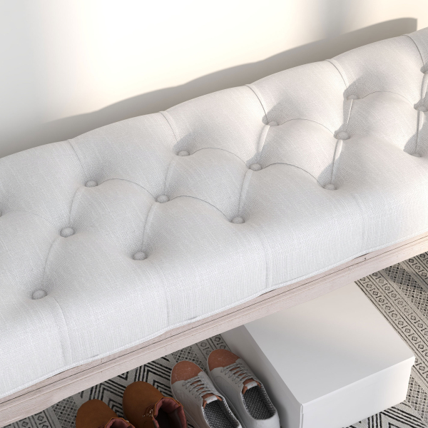 HOMCOM Banco Pé de Cama com Pés de Madeira e Assento Acolchoado para Dormitório Entrada Corredor 110x37x49 cm Creme - Image 8