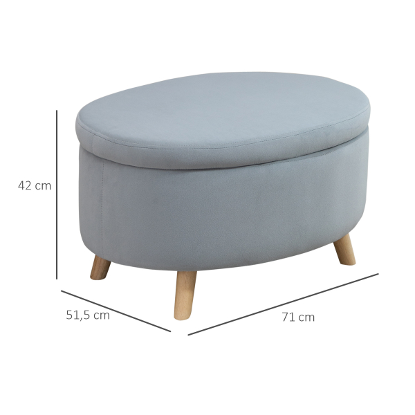 HOMCOM Otomano Puff Estofado em Veludo Acolchoado Banco de Armazenamento com Tampa Removível e Pés de Madeira para Dormitórios Sala de Estar Corredor 71x51,5x42 Cinza - Image 3