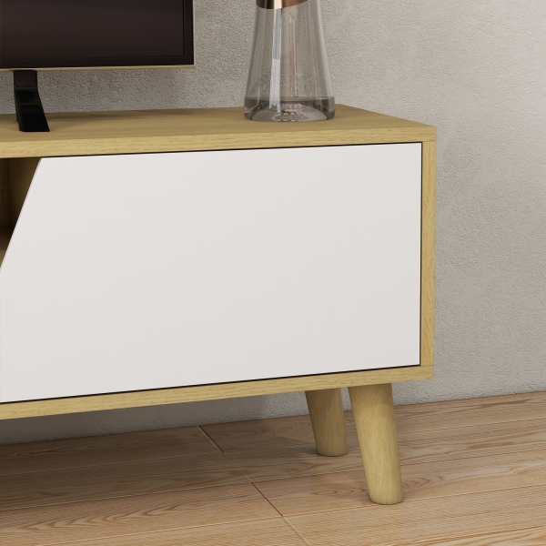HOMCOM Móvel de TV com 2 Portas e 2 Estantes  para Televisores de até 65 Polegadas 150x30x42 cm Madeira e Branco - Image 8