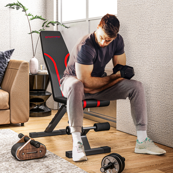 SPORTNOW Banco de Abdominais Ajustável Banco de Musculação Dobrável para Treino de Corpo Completo 82x35x42,5-107 cm Preto - Image 2