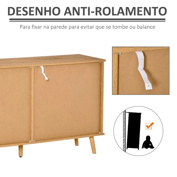 HOMCOM Móvel Aparador tipo Buffet para Sala de Jantar Cozinha com 2 Portas Corredeiras Prateleiras Interior Ajustáveis e Pés de Madeira 130x40x74,5cm Natural e Branco - Image 6