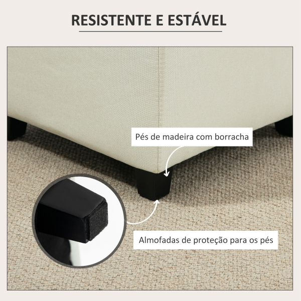 HOMCOM Apoio para os Pés Sala de Estar Banco Estofado em Linho com Bolso Lateral Tampa com Botões  35x35x35 cm Creme - Image 7