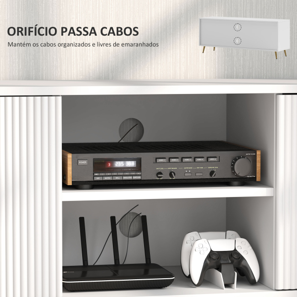 HOMCOM Móvel de TV Moderno Móvel de TV para Sala de Estar com 2 Compartimentos Abertos  para Televisores de 55 Polegadas 120x35x48 cm Branco - Image 7