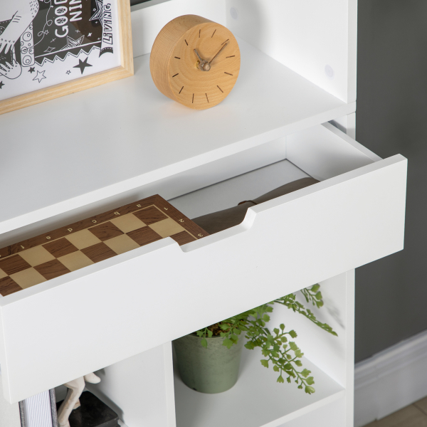 HOMCOM Estante de Madeira Estante para Livros com 1 Gaveta e 9 Compartimentos de Armazenamento 60x26x158cm Branco - Image 8
