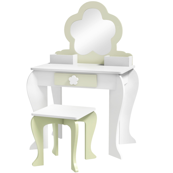 ZONEKIZ Toucador Crianças com Espelho e Banco Toucador de Maquilhagem para Crianças de 3-6 Anos 55x34x87,5 cm Branco e Verde Pastel