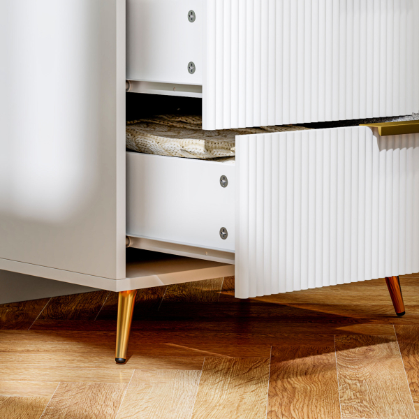 HOMCOM Cómoda com 4 Gavetas Cómoda de Dormitório Moderna com Desenho Ondulado Anti-Tombo 60x40x90 cm Branco - Image 9