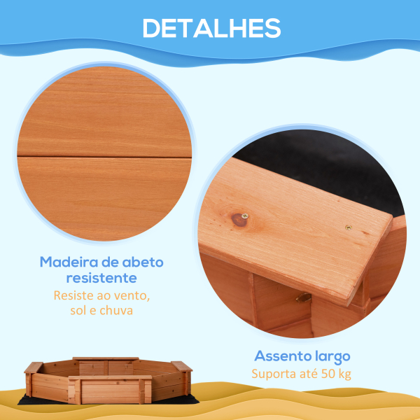 Outsunny Caixa de Areia de Madeira para Crianças Caixa de Areia Infantil com Cobertura de Poliéster 139,5x139,5x21,5 cm Vermelho e Azul - Image 7