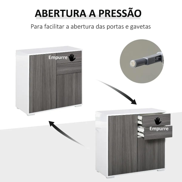HOMCOM Aparador Auxiliar com 2 Portas 2 Gavetas e Prateleira Ajustável Abertura a Pressão Móvel Organizador de Armazenamento para Dormitório Sala de Estar 79x36x74cm Cinza - Image 6